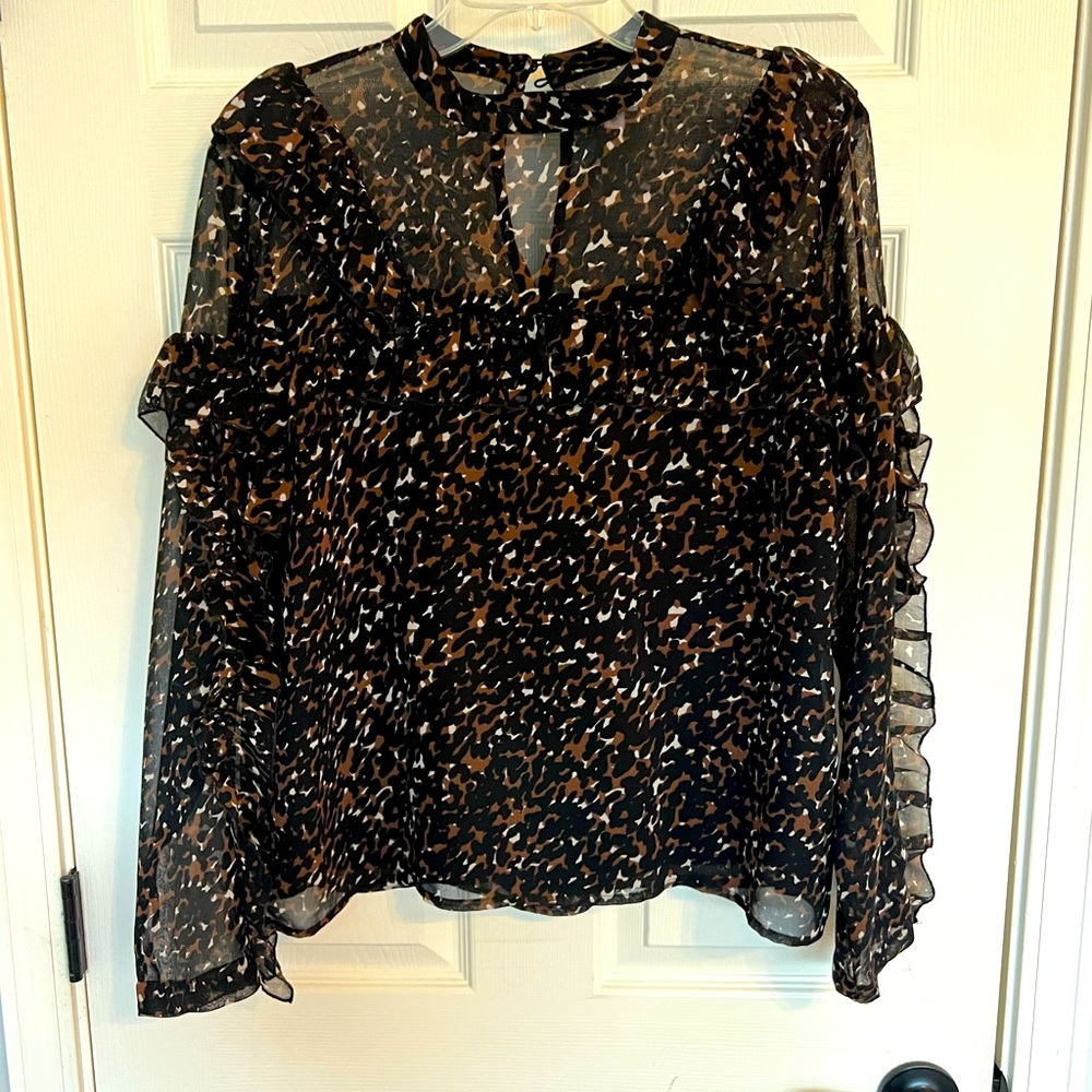 Lined black and brown ruffle blouse